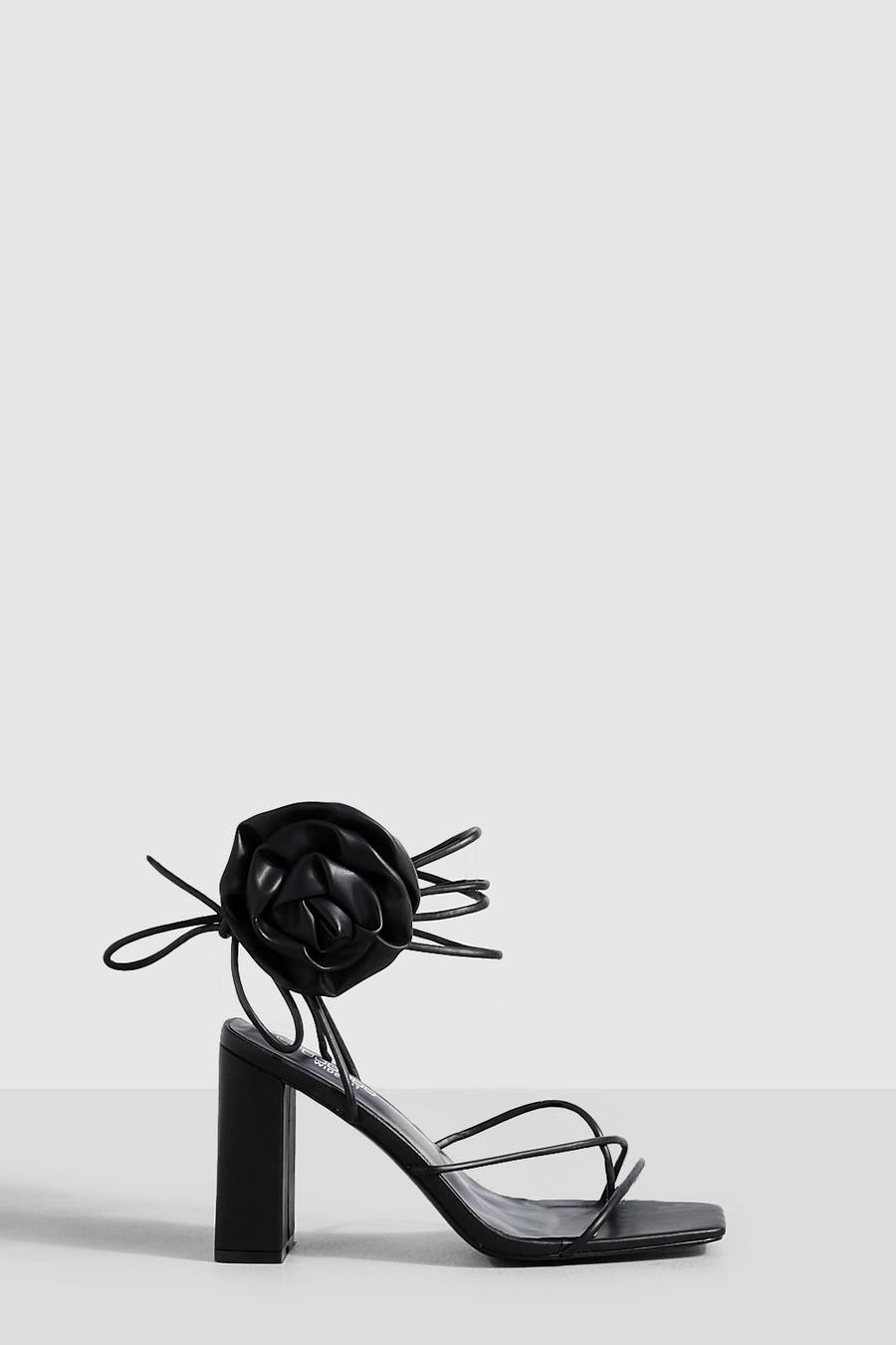 Chaussures à talon et fleur 3D - Pointure large, Black