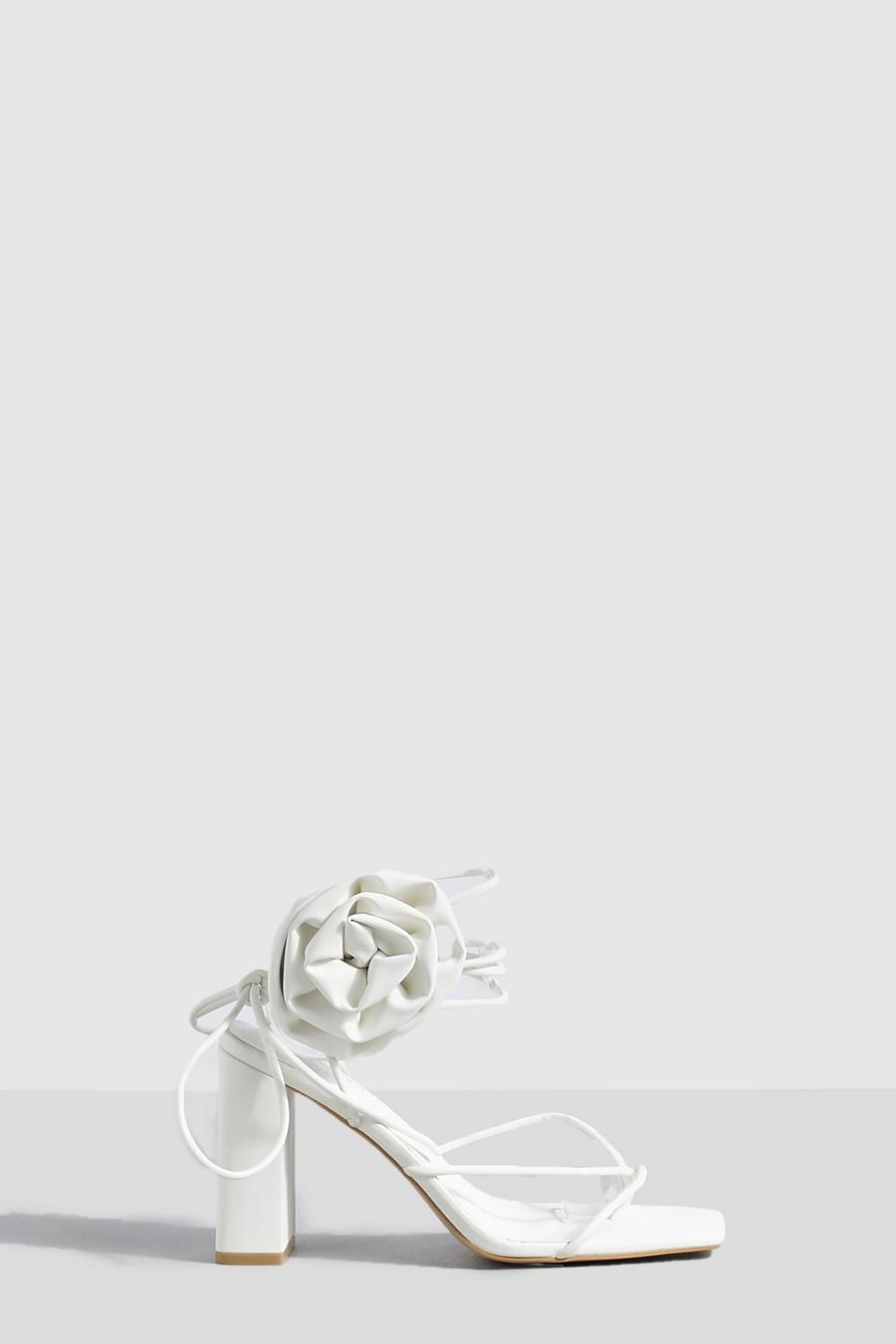 Ecru white Wide Fit Removable Corsage Wrap Up Heels