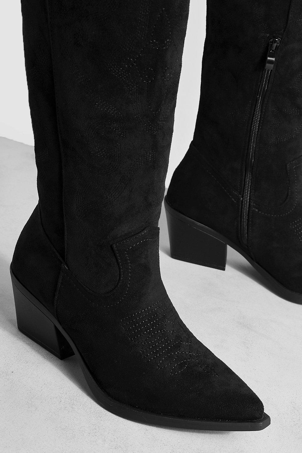 Black suede store boots low heel