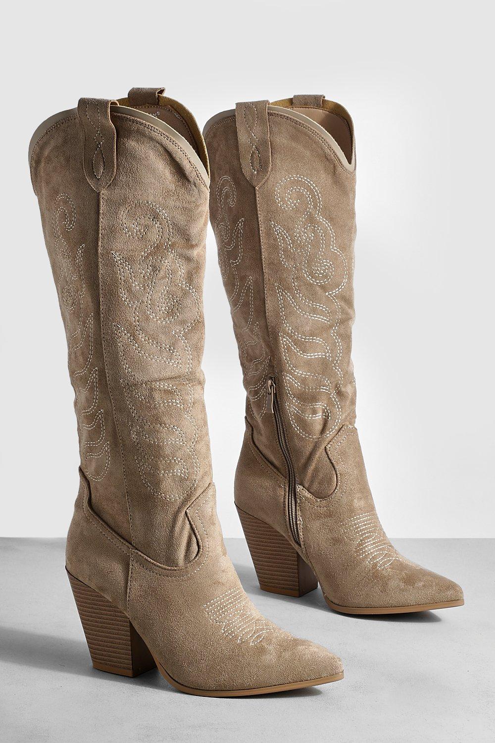 Embroidered Knee High Western Cowboy Boots boohoo USA