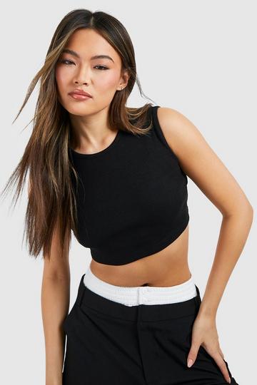 Black Basic Rib High Neck Tank Top