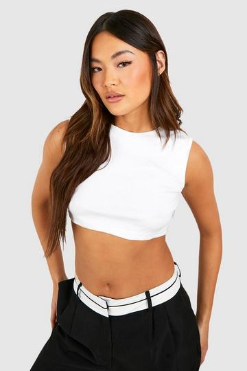 White Basic Rib High Neck Tank Top