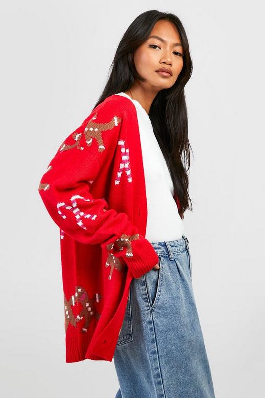 Gingerbread And Candy Cane Christmas Cardigan | boohoo