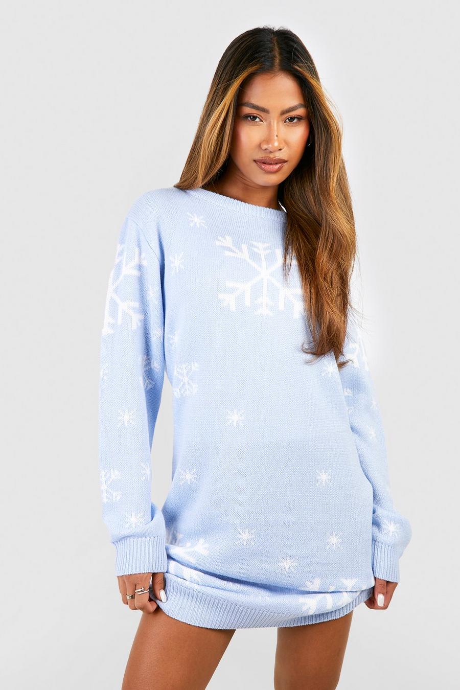 Weihnachts-Pulloverkleid mit Schneeflocken, Blue