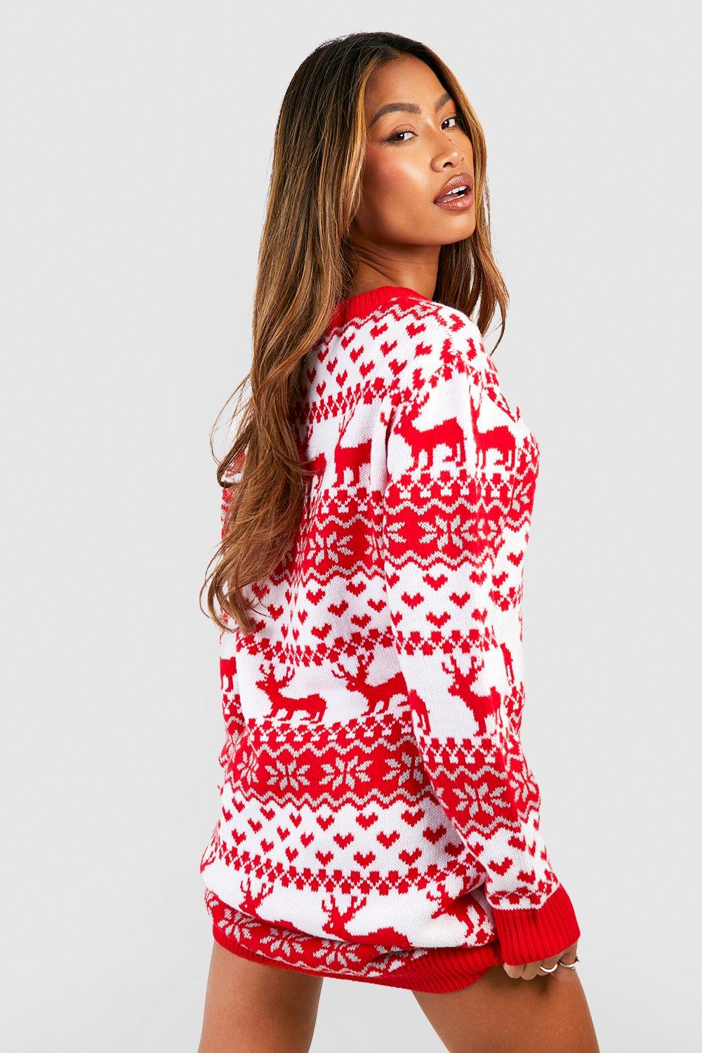 Robe pull de Noel a motif jacquard c urs et rennes boohoo FR