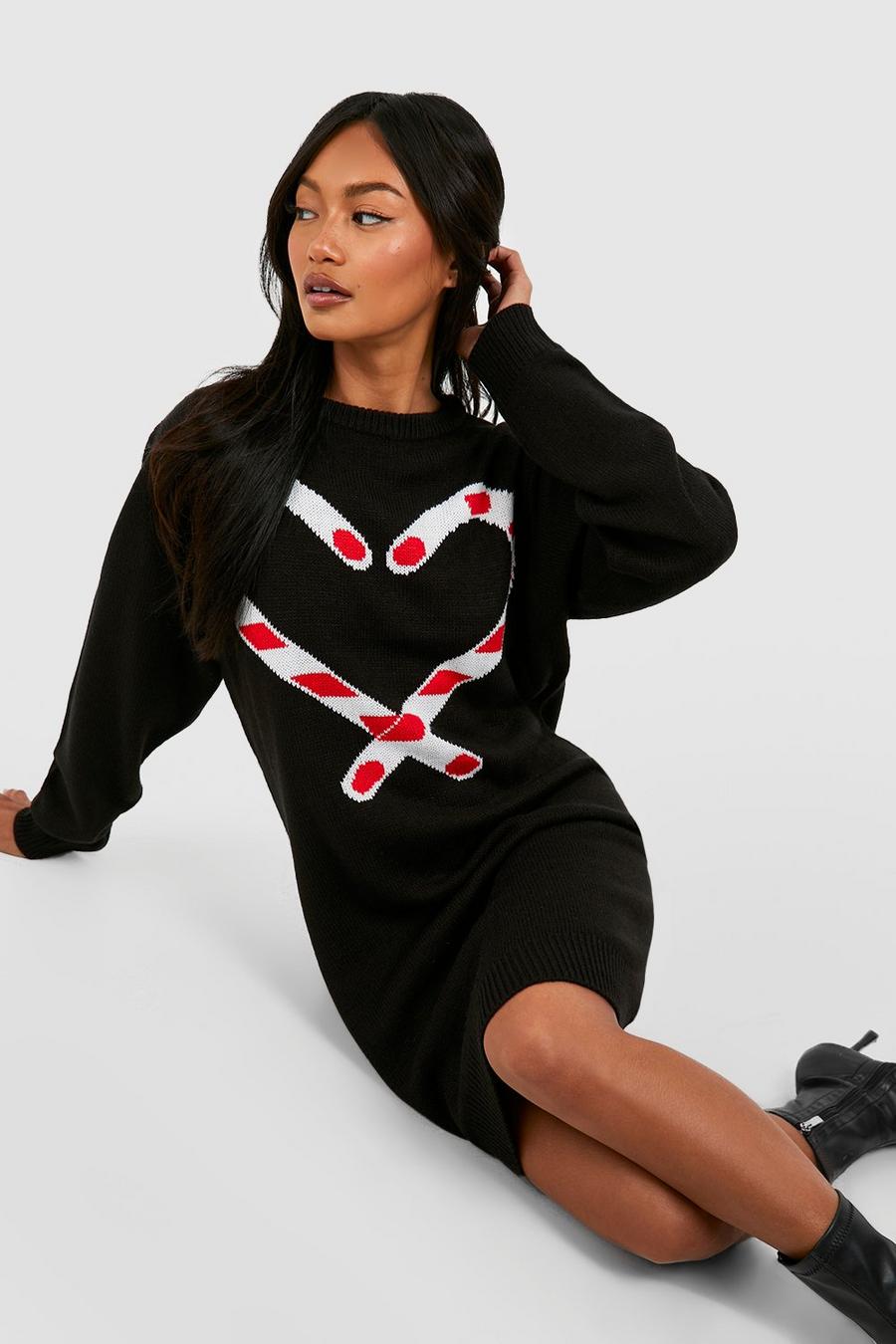 Black Candy Cane Christmas Sweater Dress image number 1