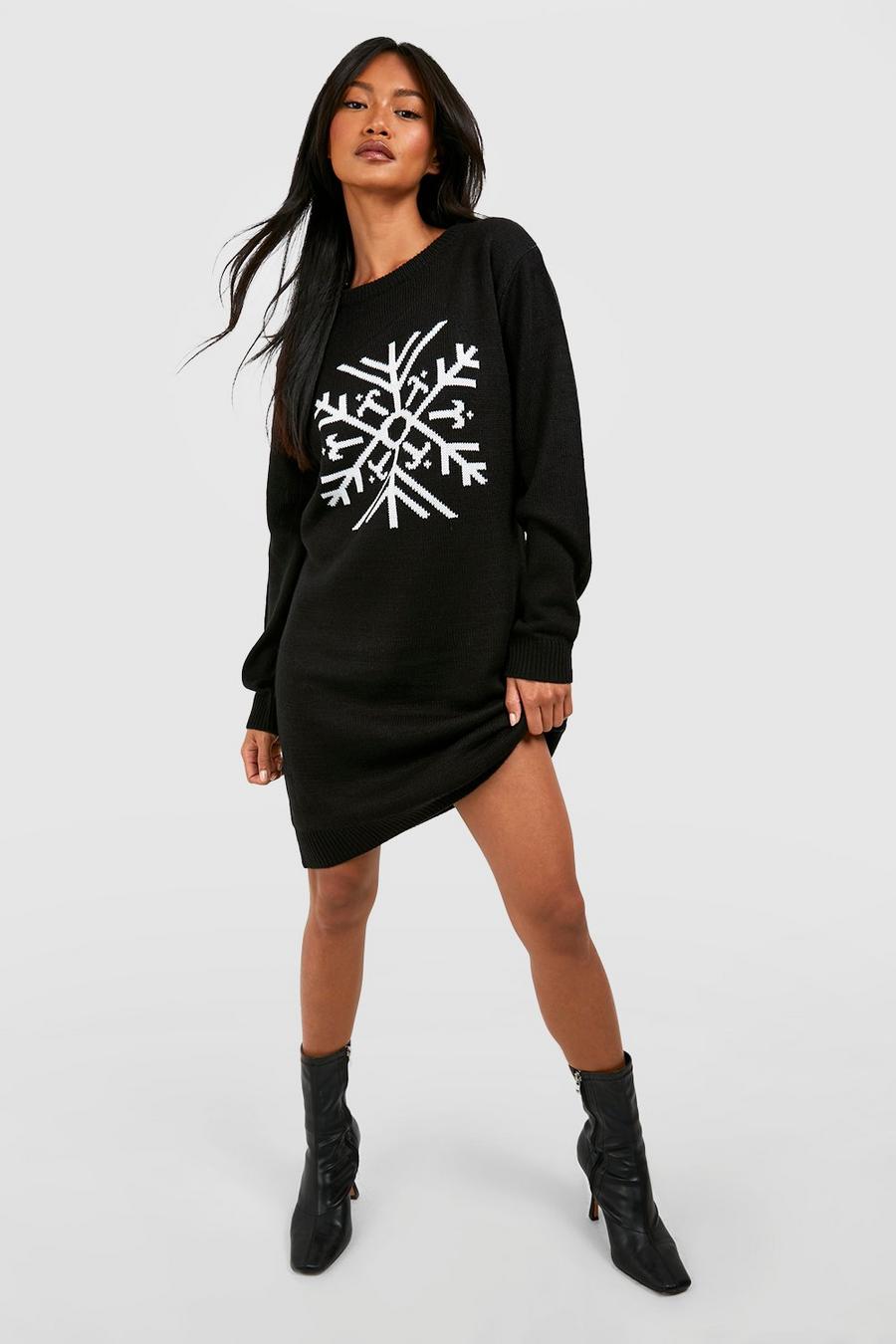 Black Snowflake Chirstmas Sweater Dress image number 1