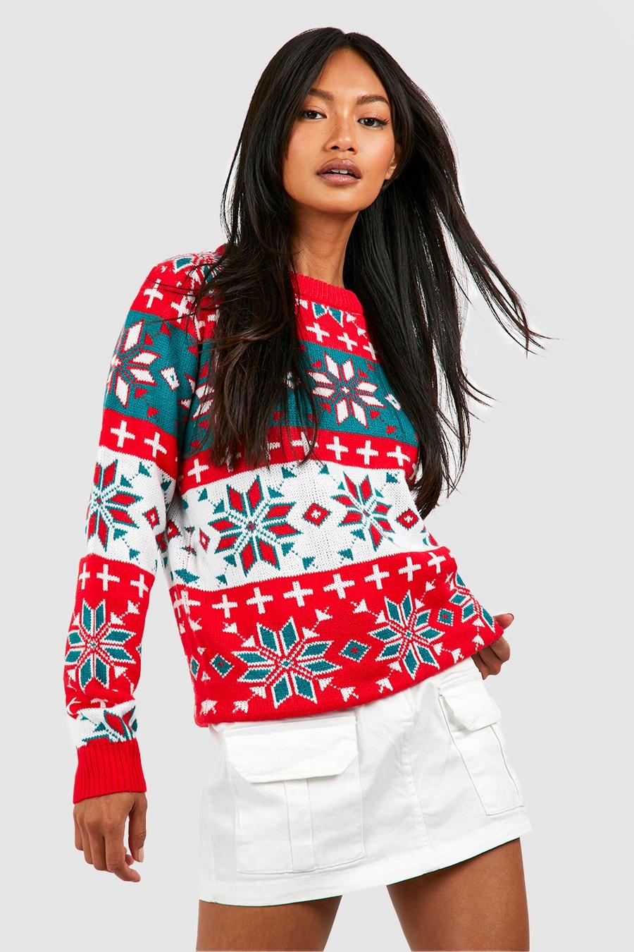Red Vintage Snowflake Christmas Sweater