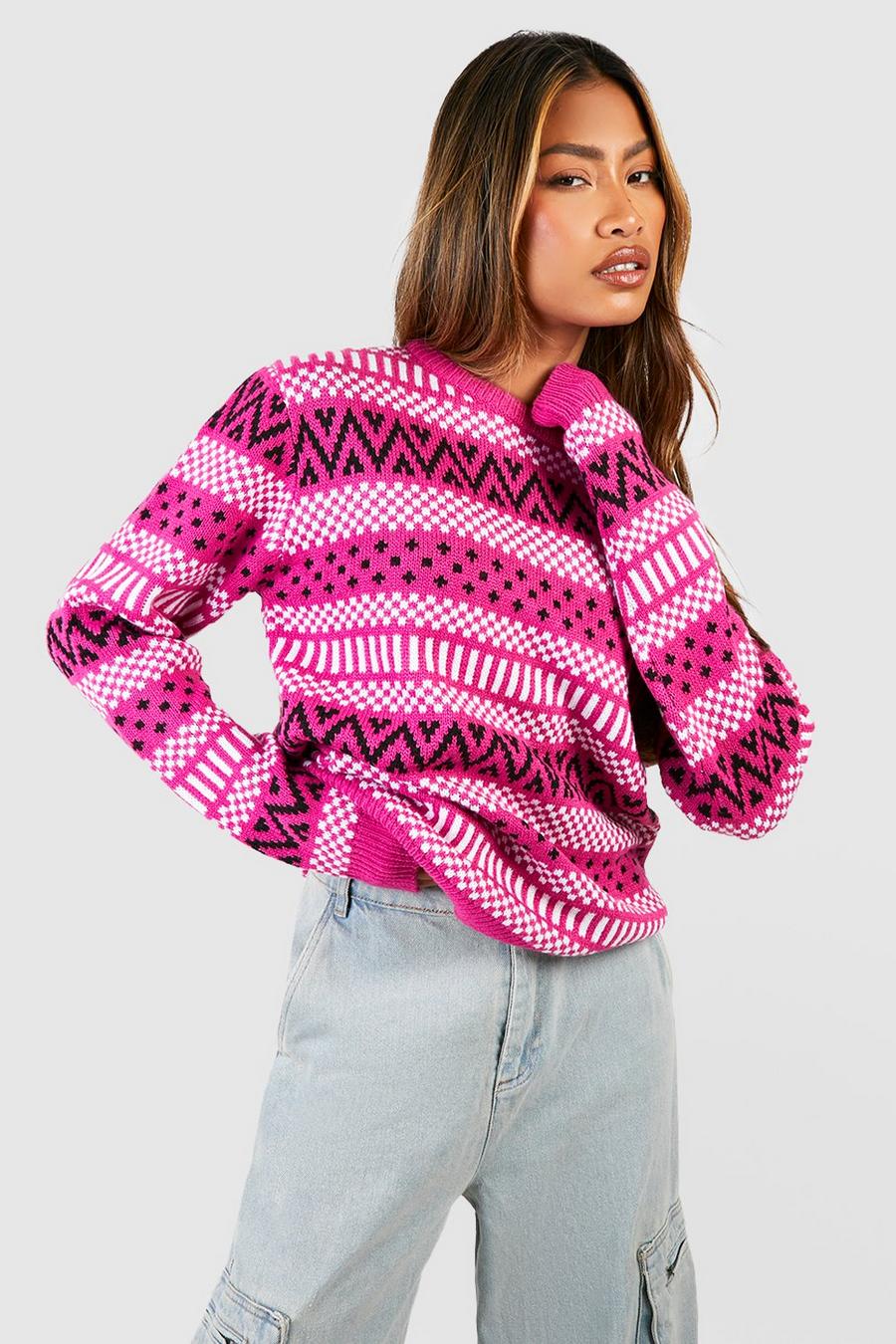 Hot pink Vintage Fairisle Christmas Sweater image number 1