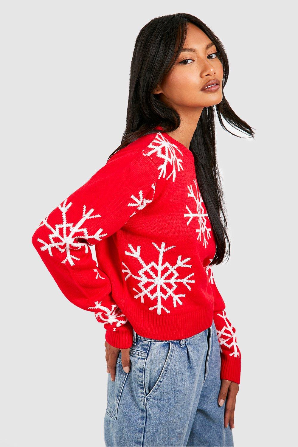 Snowflake Crop Christmas Sweater boohoo USA