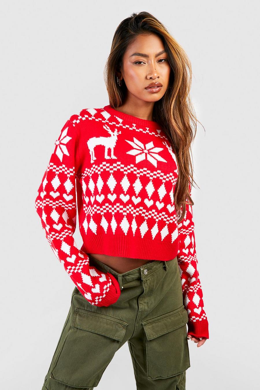 Red Fairisle Crop Christmas Sweater image number 1
