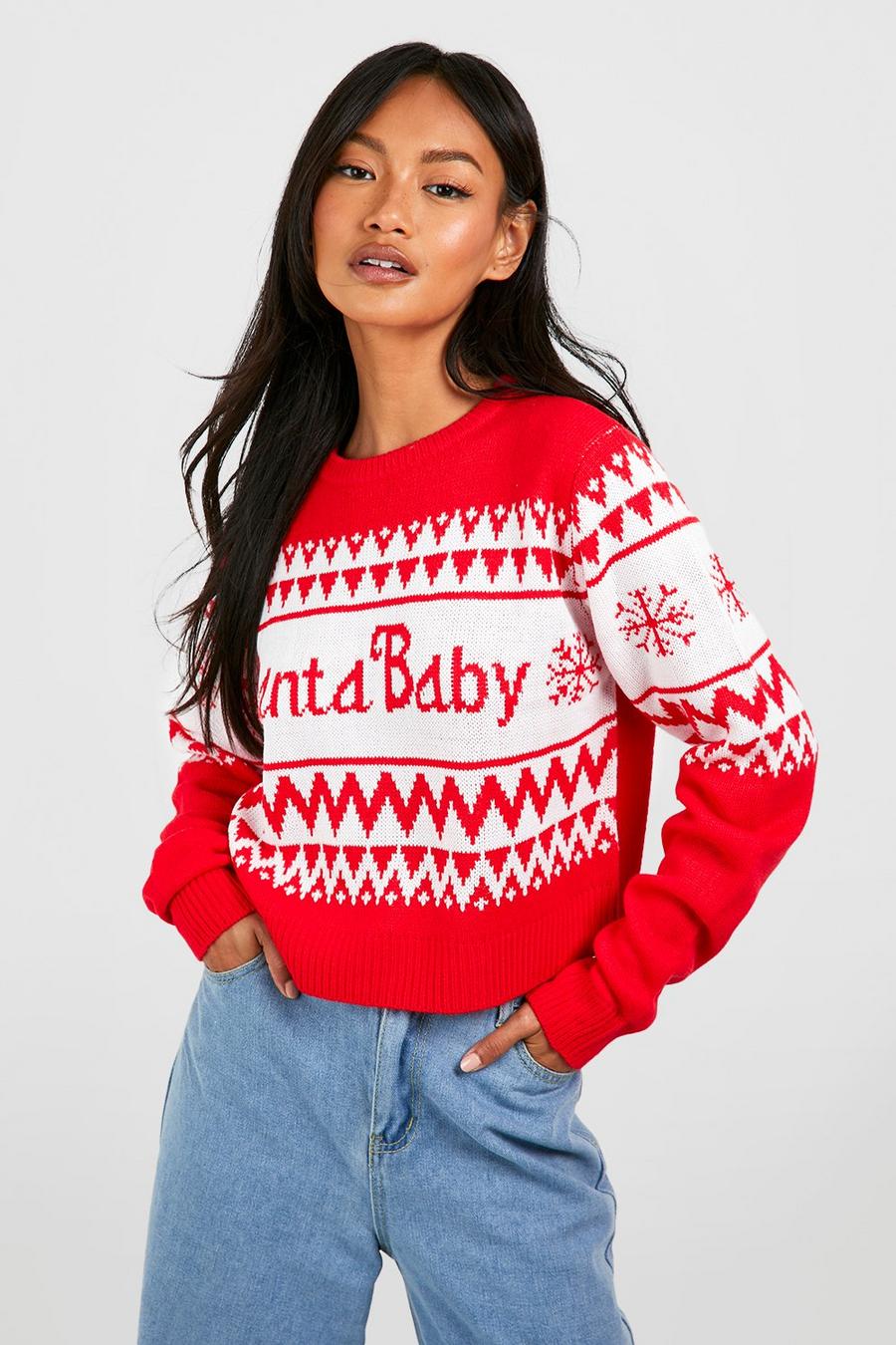 Red Santa Baby Crop Christmas Sweater