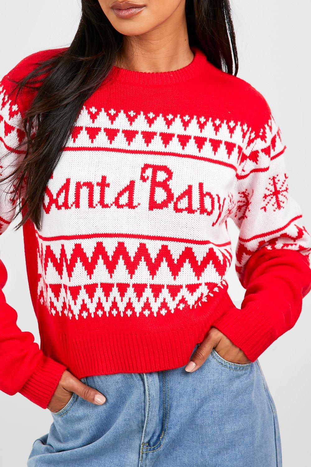 Women s Santa Baby Crop Christmas Jumper Boohoo UK