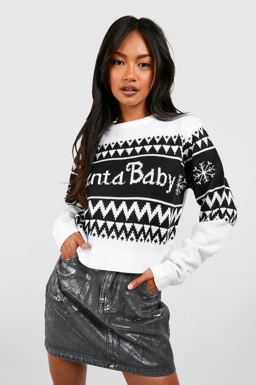 White Santa Baby Crop Christmas Sweater image number 1
