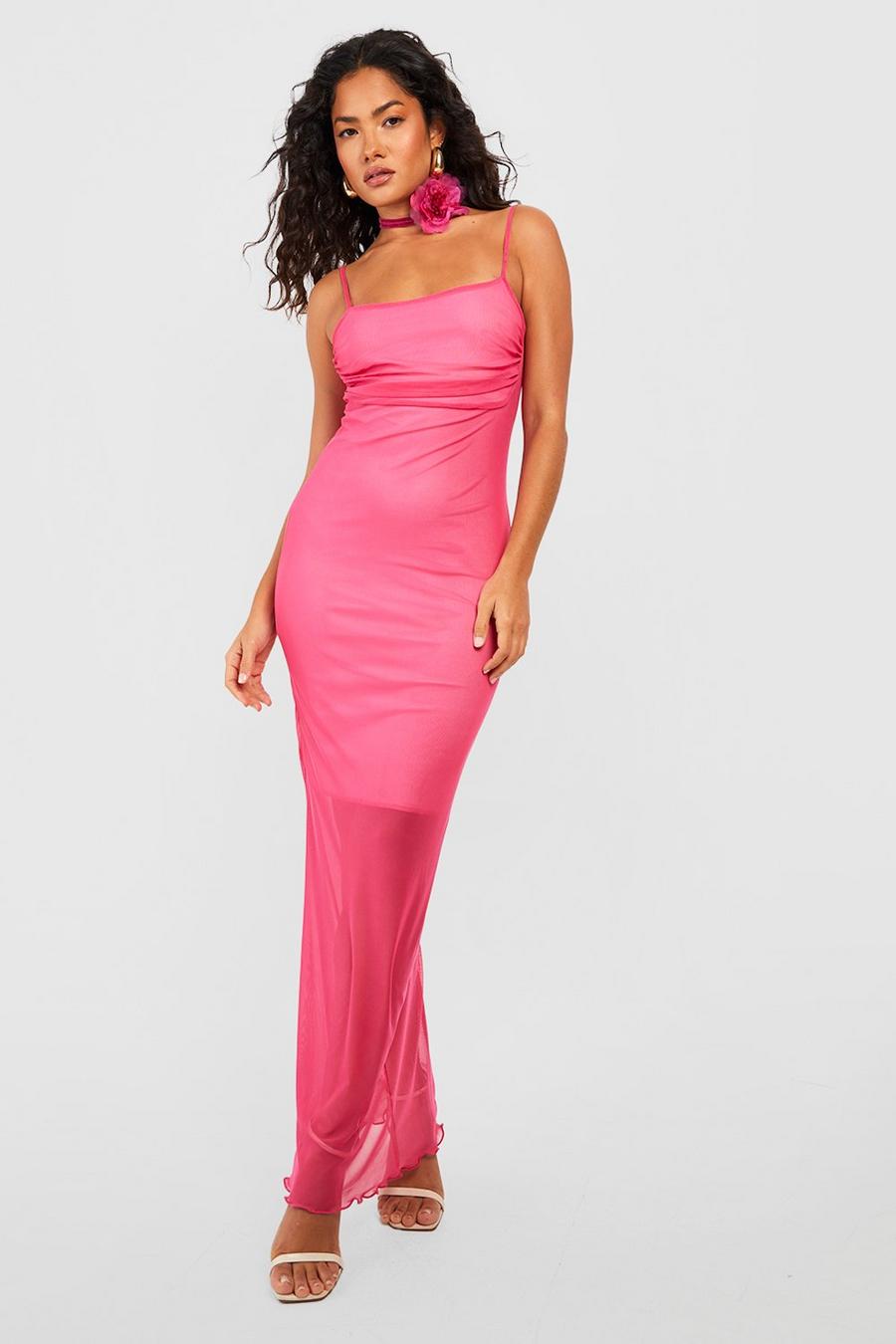 Pink  Mesh Maxi Slip Dress