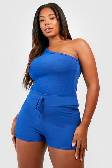 Plus Rib Basic Tie Front Booty Shorts cobalt