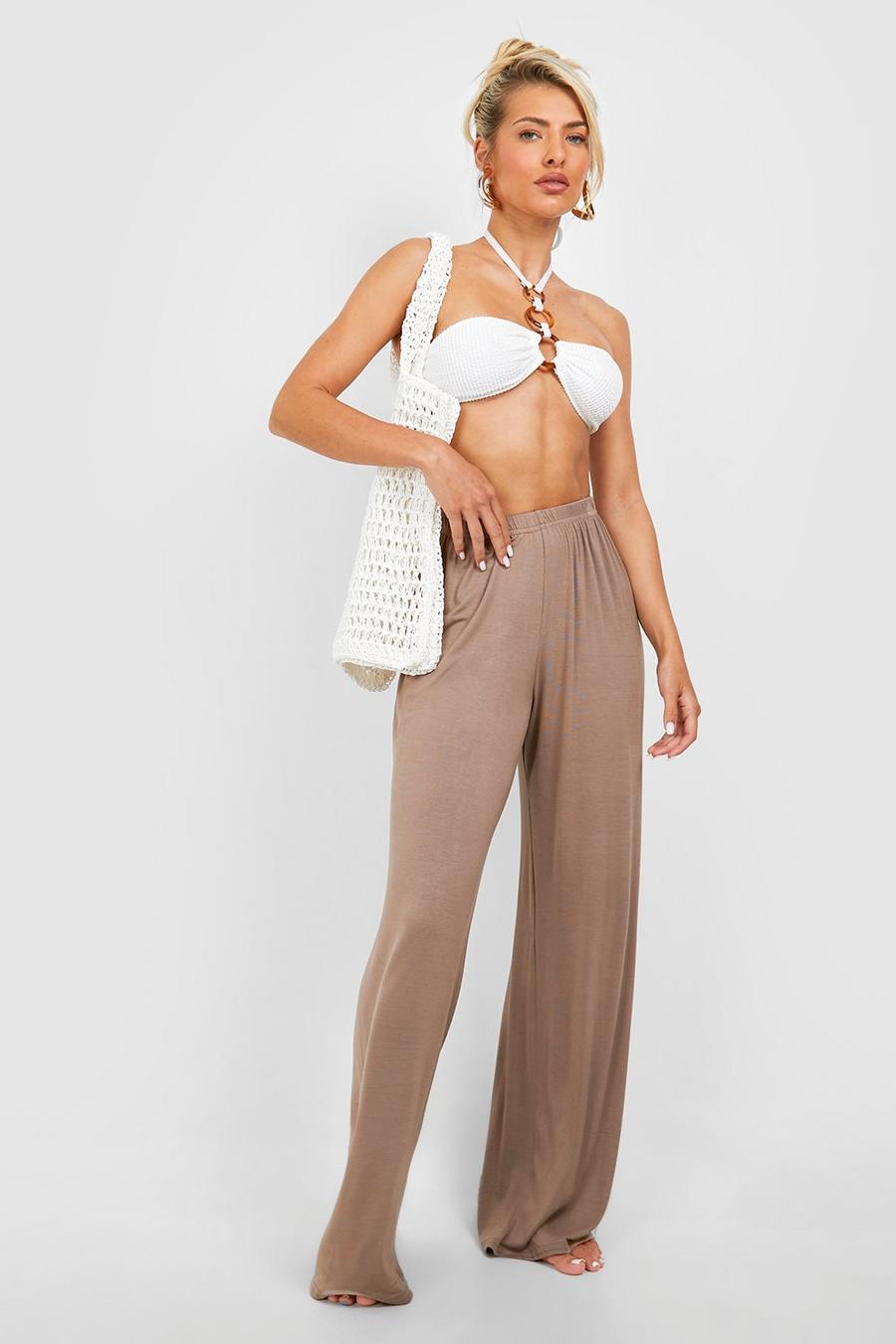 Tan Wide Leg Palazzo Beach Trousers image number 1