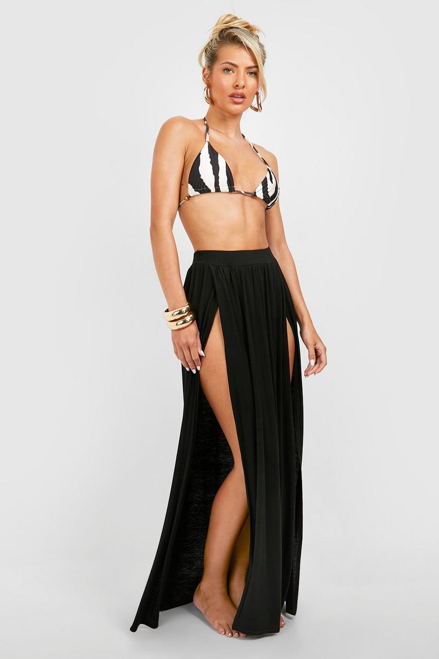 Black Split Sides Beach Maxi Skirt image number 1
