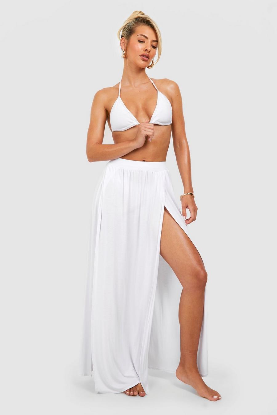 White Split Sides Beach Maxi Skirt