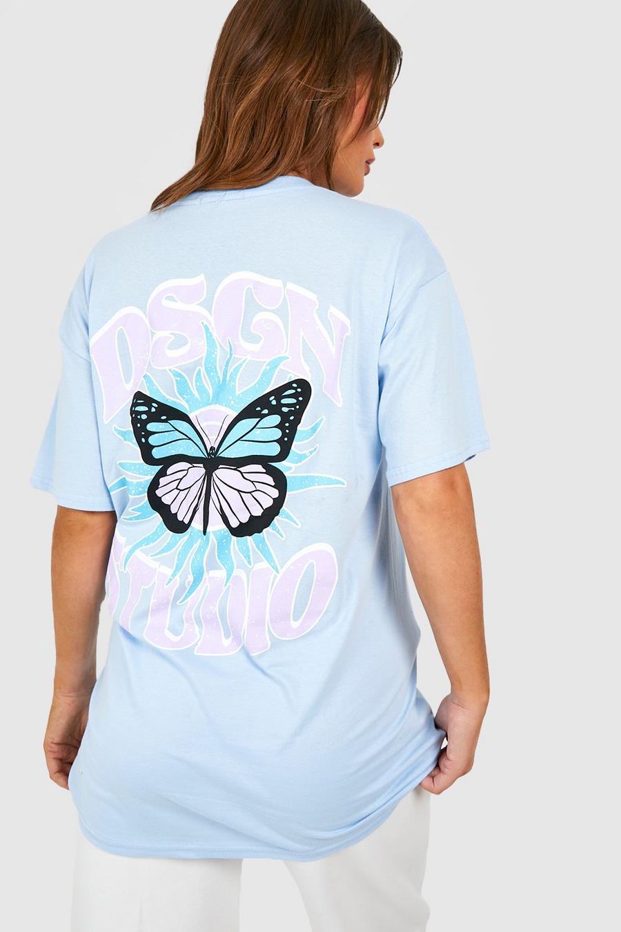 T-shirt Premaman Dsgn Studio con farfalle celesti, Light blue azzurro