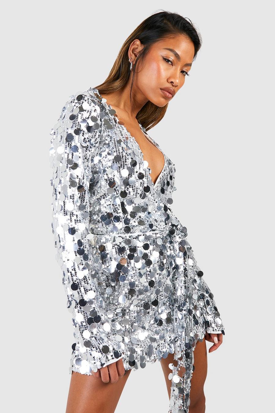 Silver Sequin Disc Wrap Dress image number 1