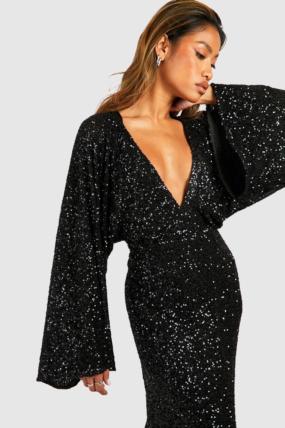 Boohoo black glitter dress hotsell