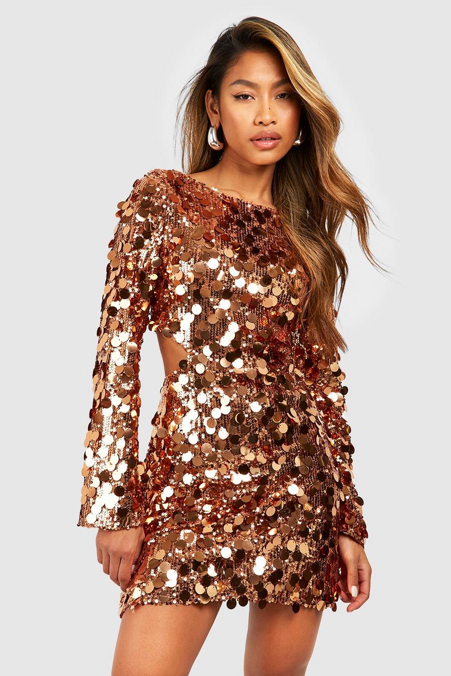 Gold Sequin Cut Out Shift Dress image number 1