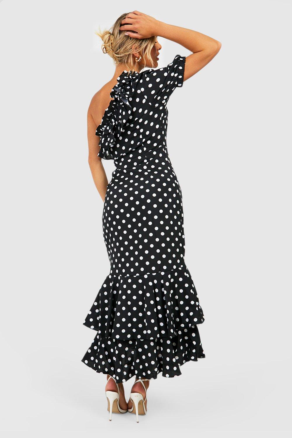 Polka dot ruffle midi cheap dress