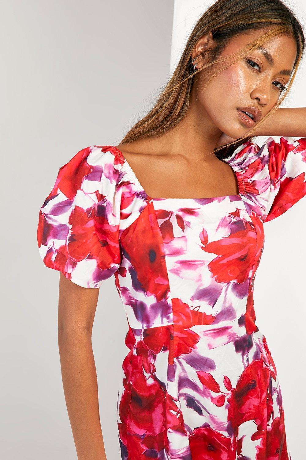 Boohoo red floral store dress