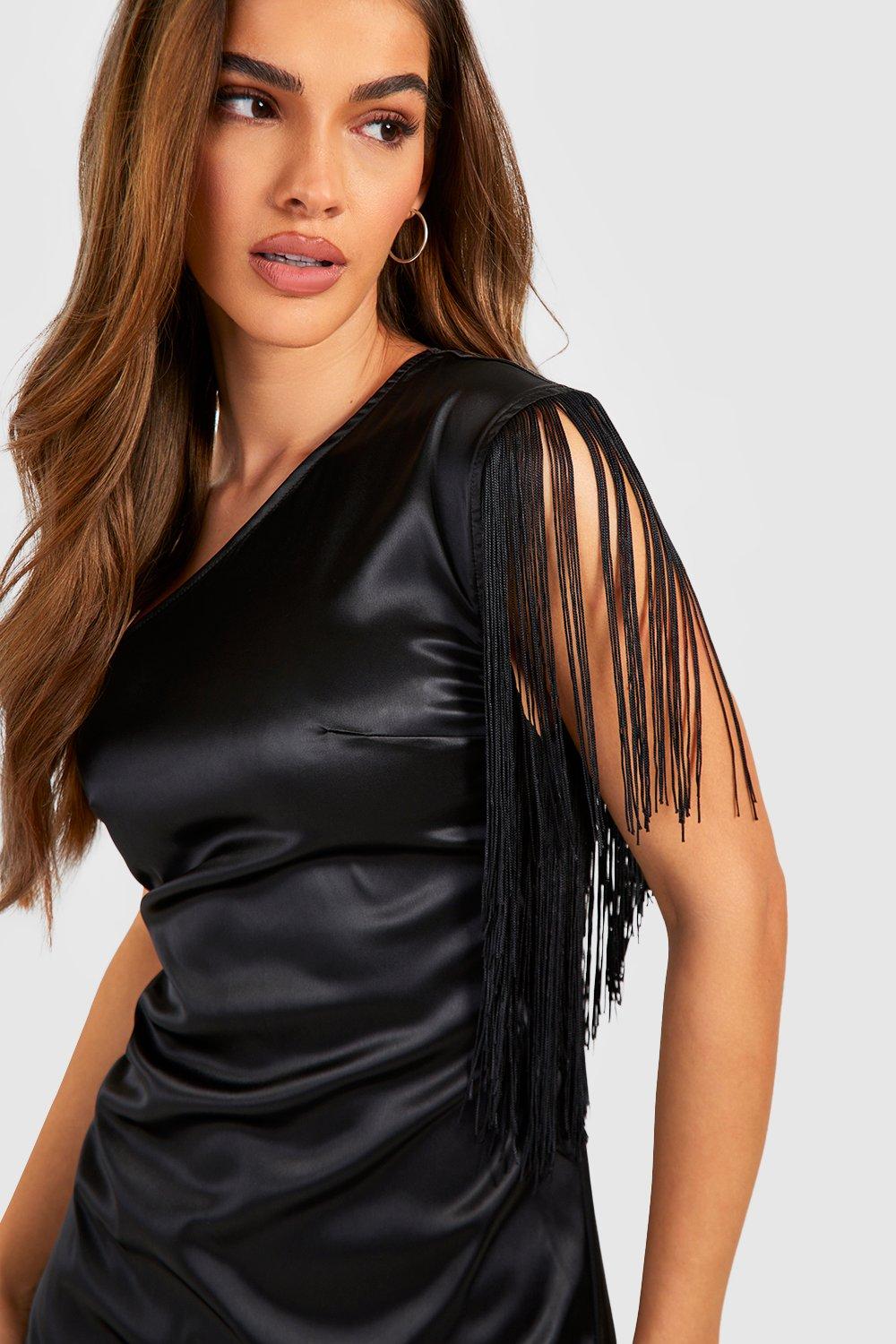 Satin fringe hot sale dress