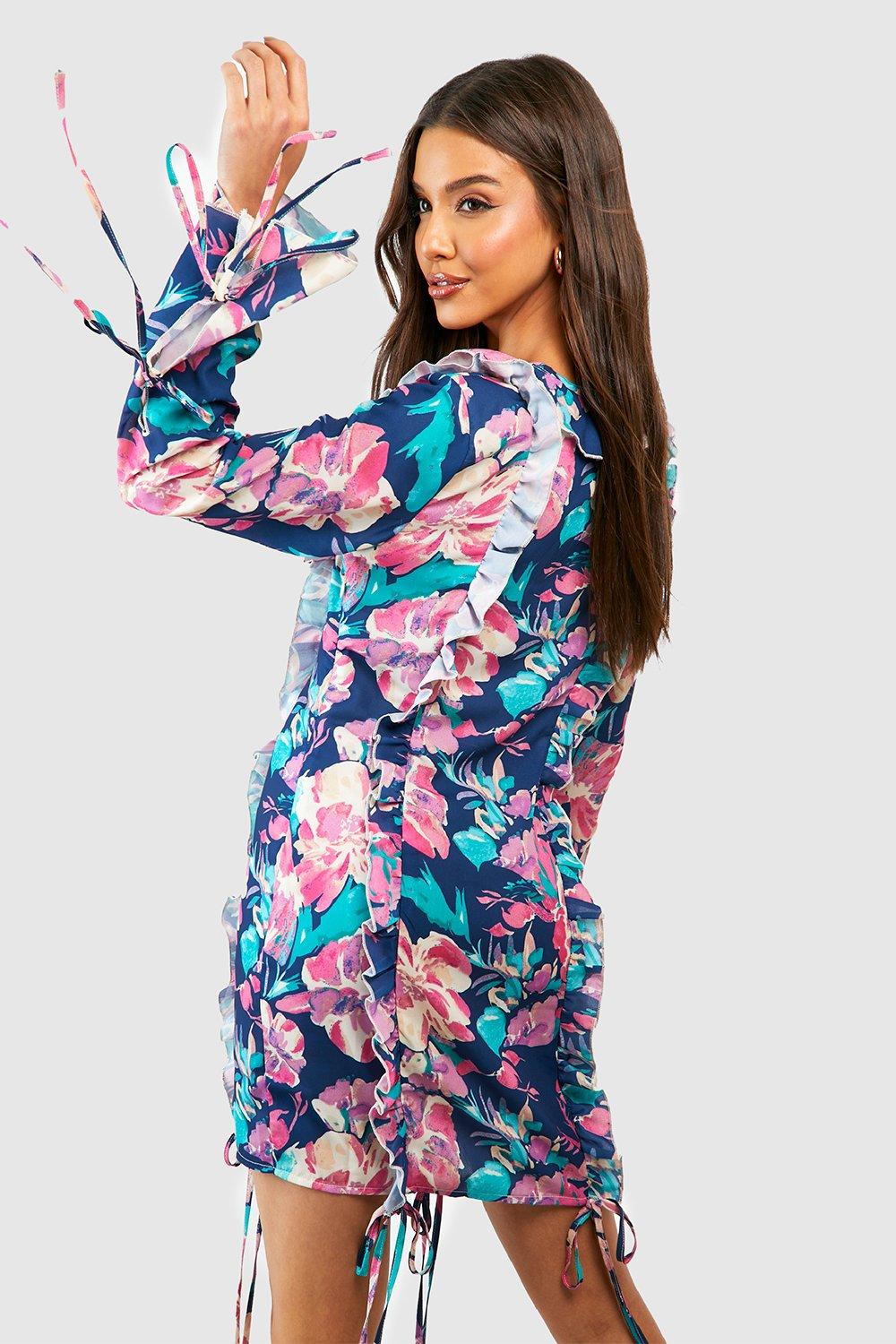 Boohoo navy floral clearance dress