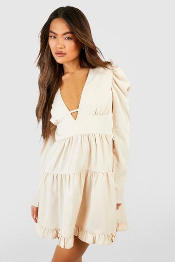 Puff Sleeve Smock Dress stone