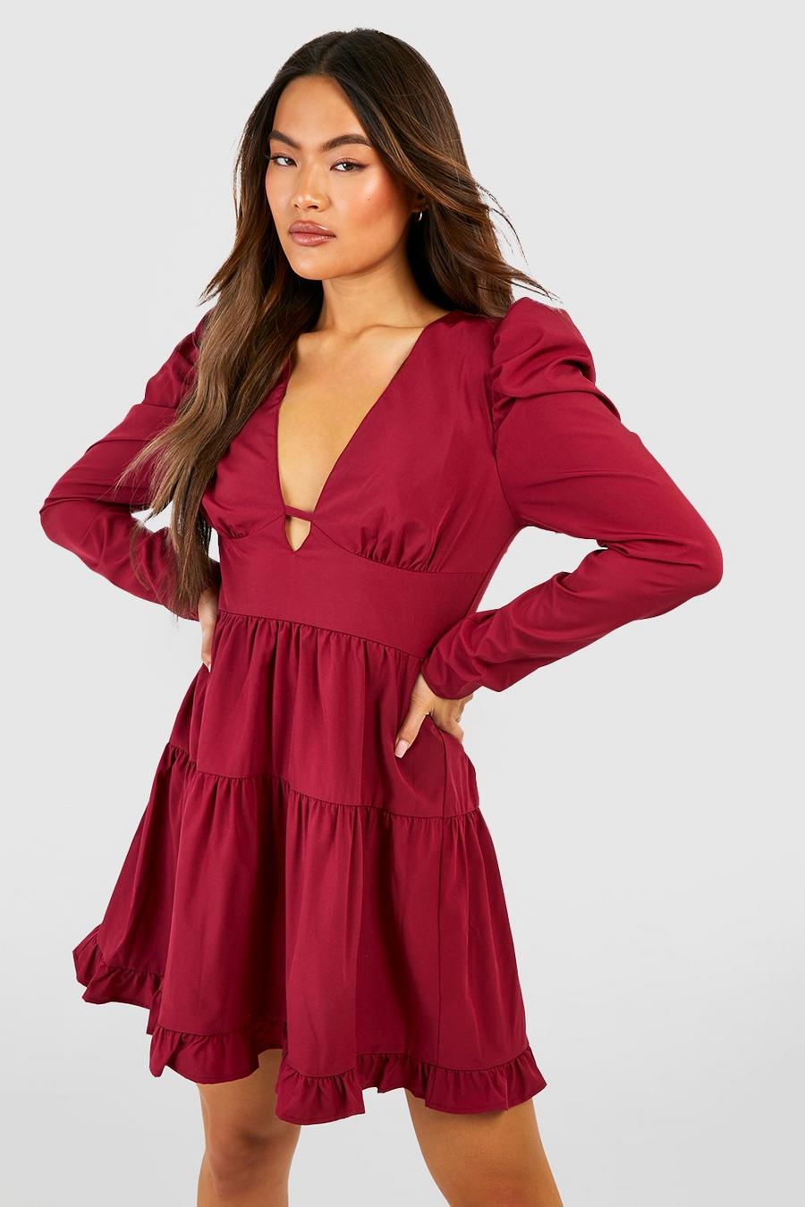 Robe babydoll à manches bouffantes, Wine image number 1
