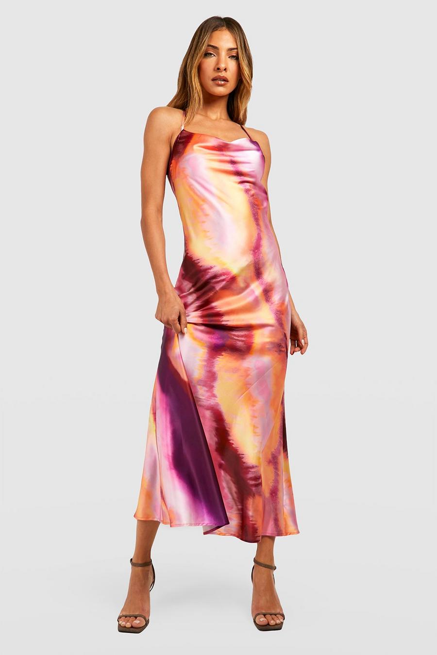 Abstract Satin Cowl Slip Dress image number 1