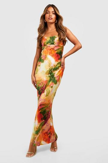 Abstract Satin Detail Slip Dress multi