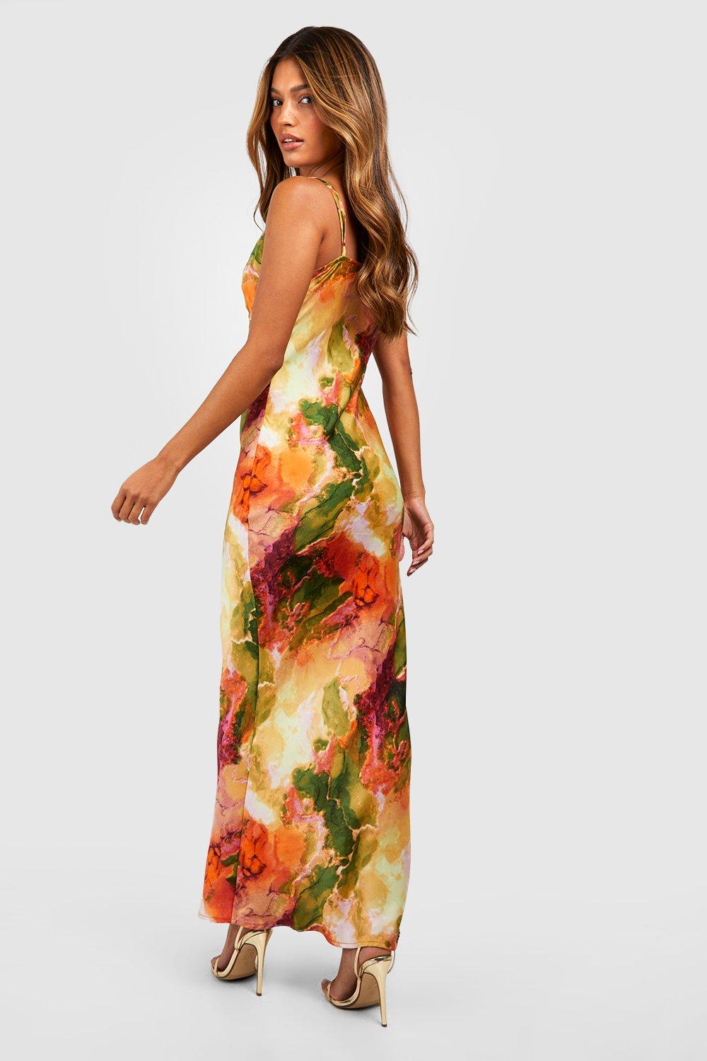 Abstract Satin Detail Slip Dress