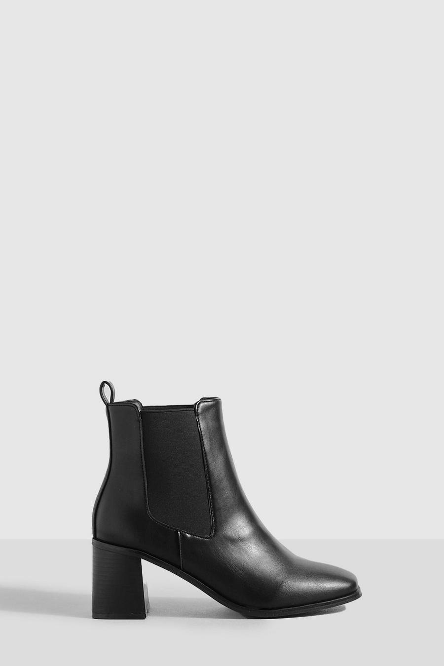 Black Wide Fit Tab Detail Ankle Boots