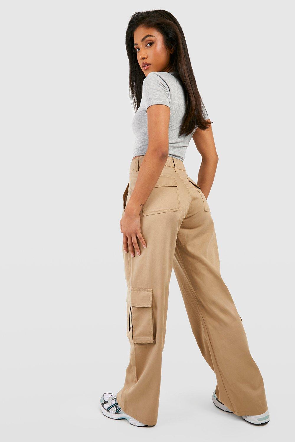 Petite High Waisted Twill Straight Leg Cargo Pants