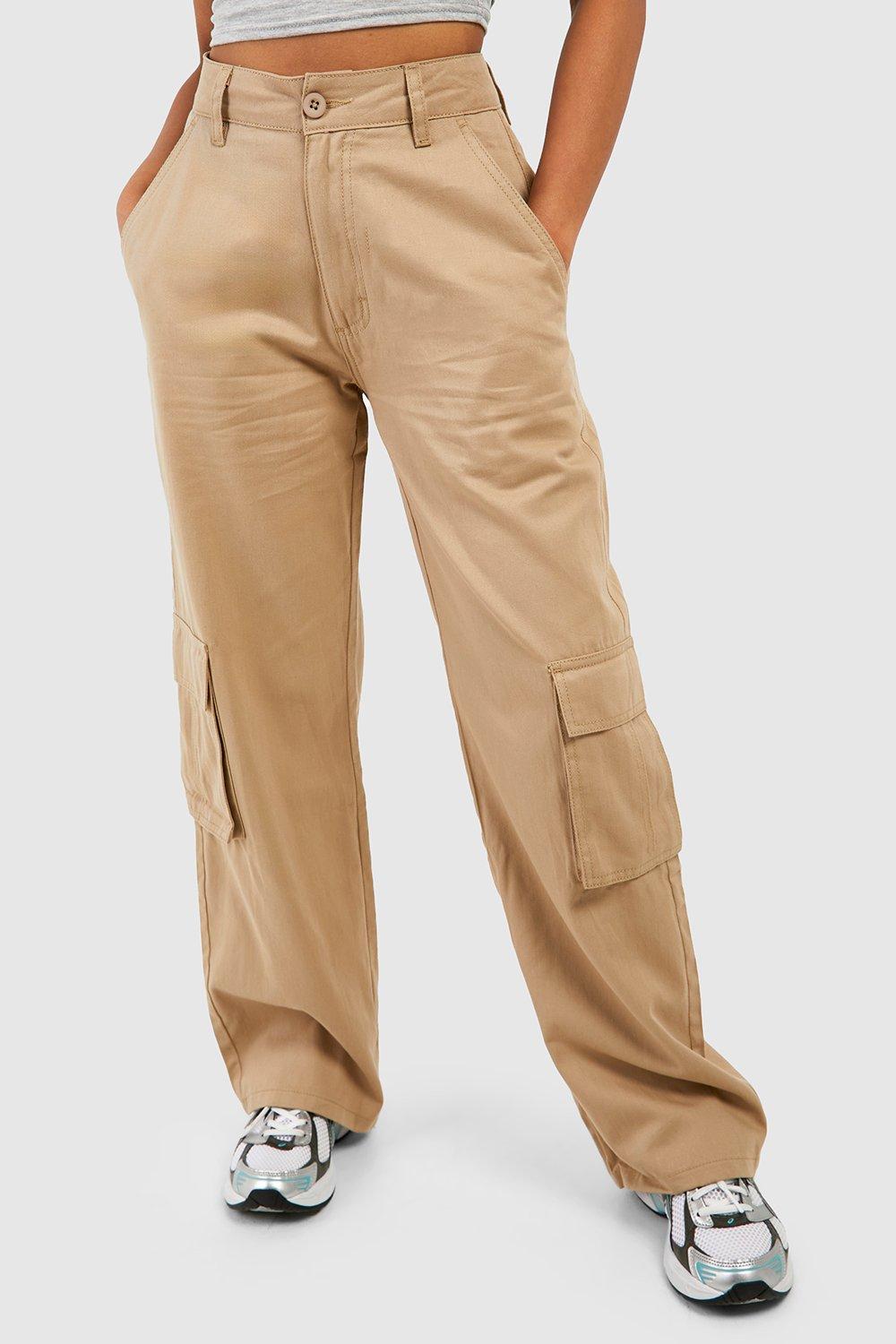 Women's Straight Wide Legs Cargo Pants Midi Waist Bottoms Four Pockets