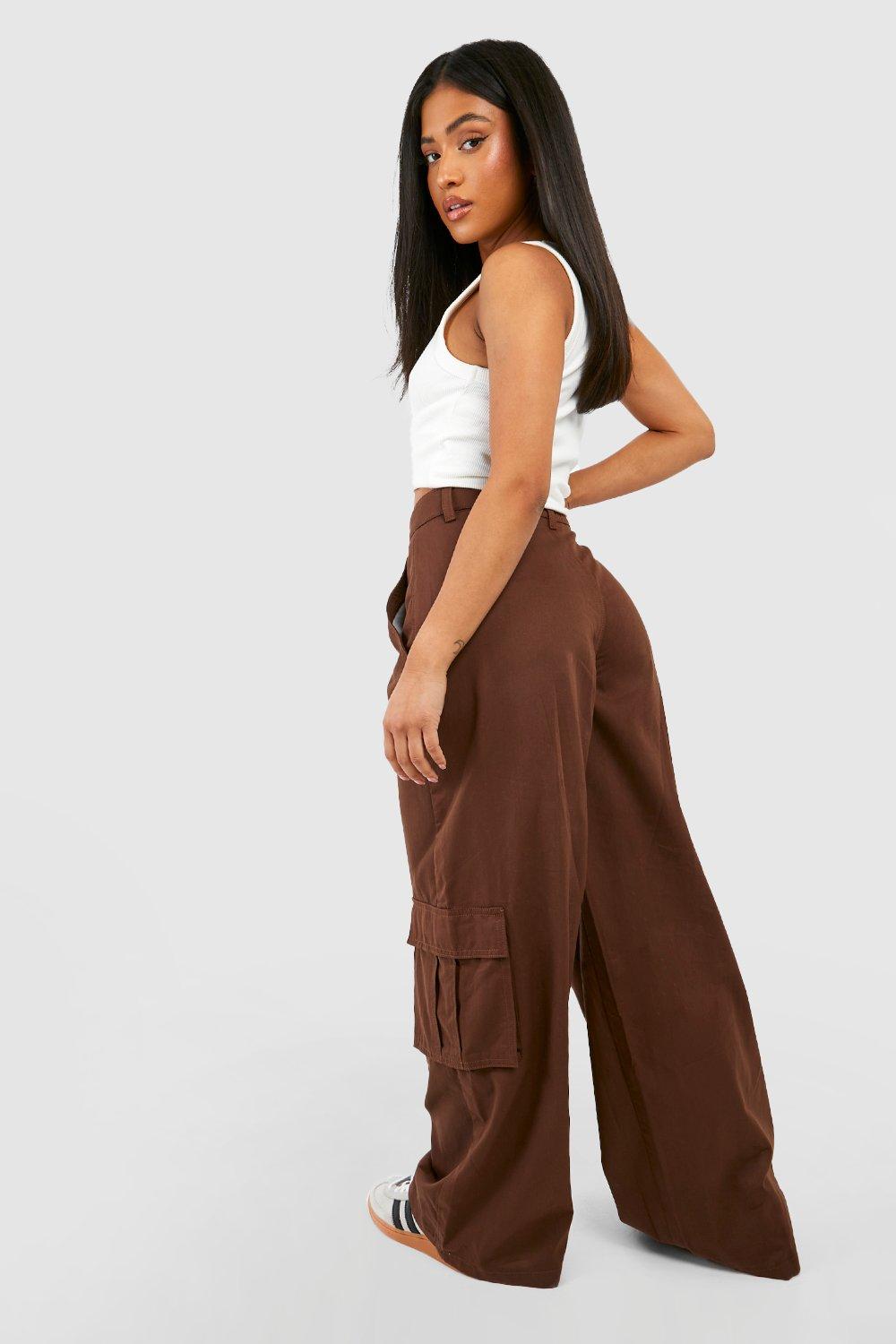 Petite High Waisted Woven Wide Leg Pants, Boohoo