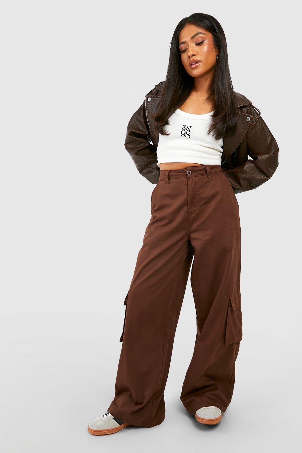 Petite Relaxed Fit Twill Cargo Wide Leg Trousers
