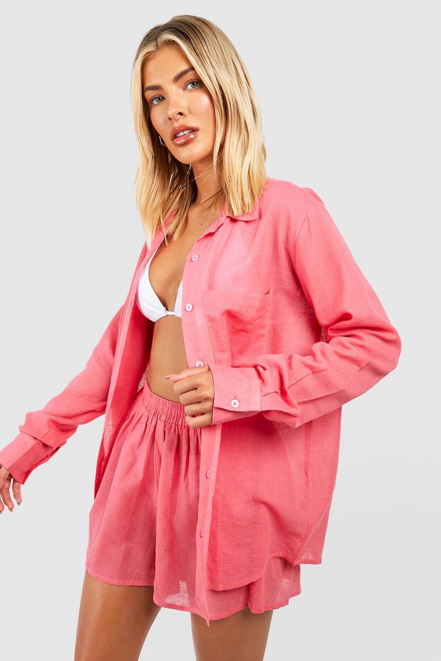 Rose pink Linen Look Shirt & Short Beach Co-ord