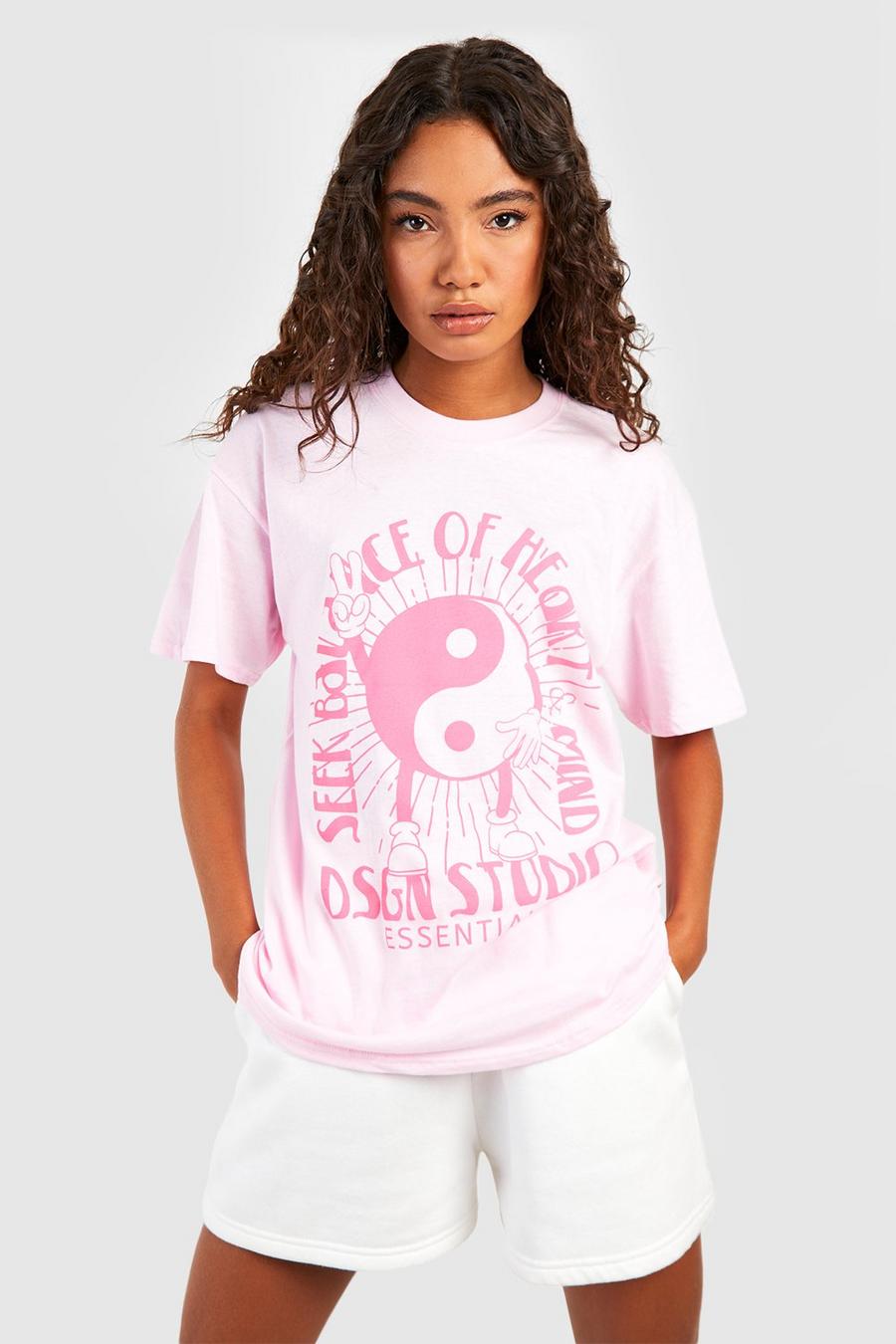 Pink Tall Dsgn Studio T-shirt med peacetecken image number 1