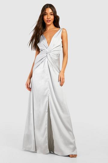 Satin Twist Detail Split Maxi Dress grey