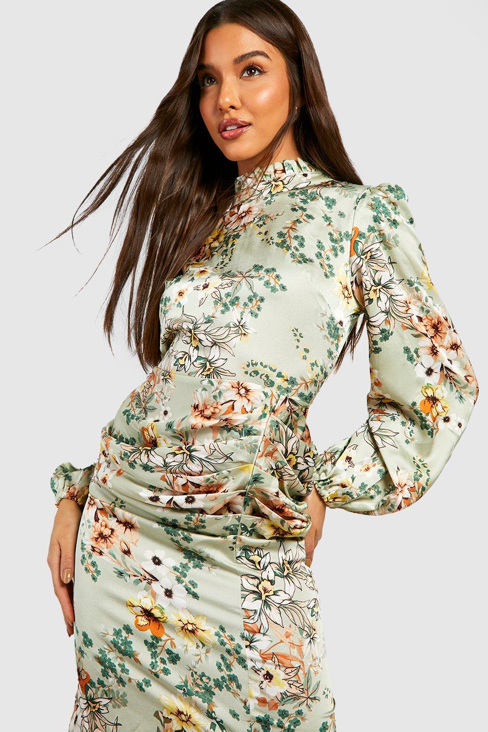 Boohoo green floral clearance dress