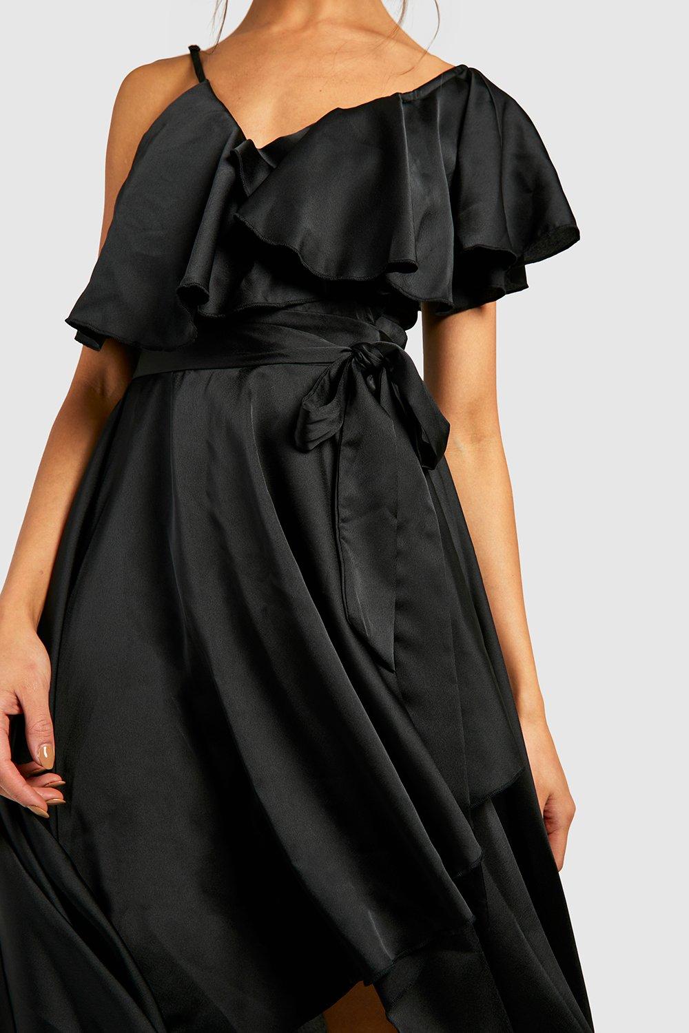 Satin Ruffle Wrap Detail Skater Dress