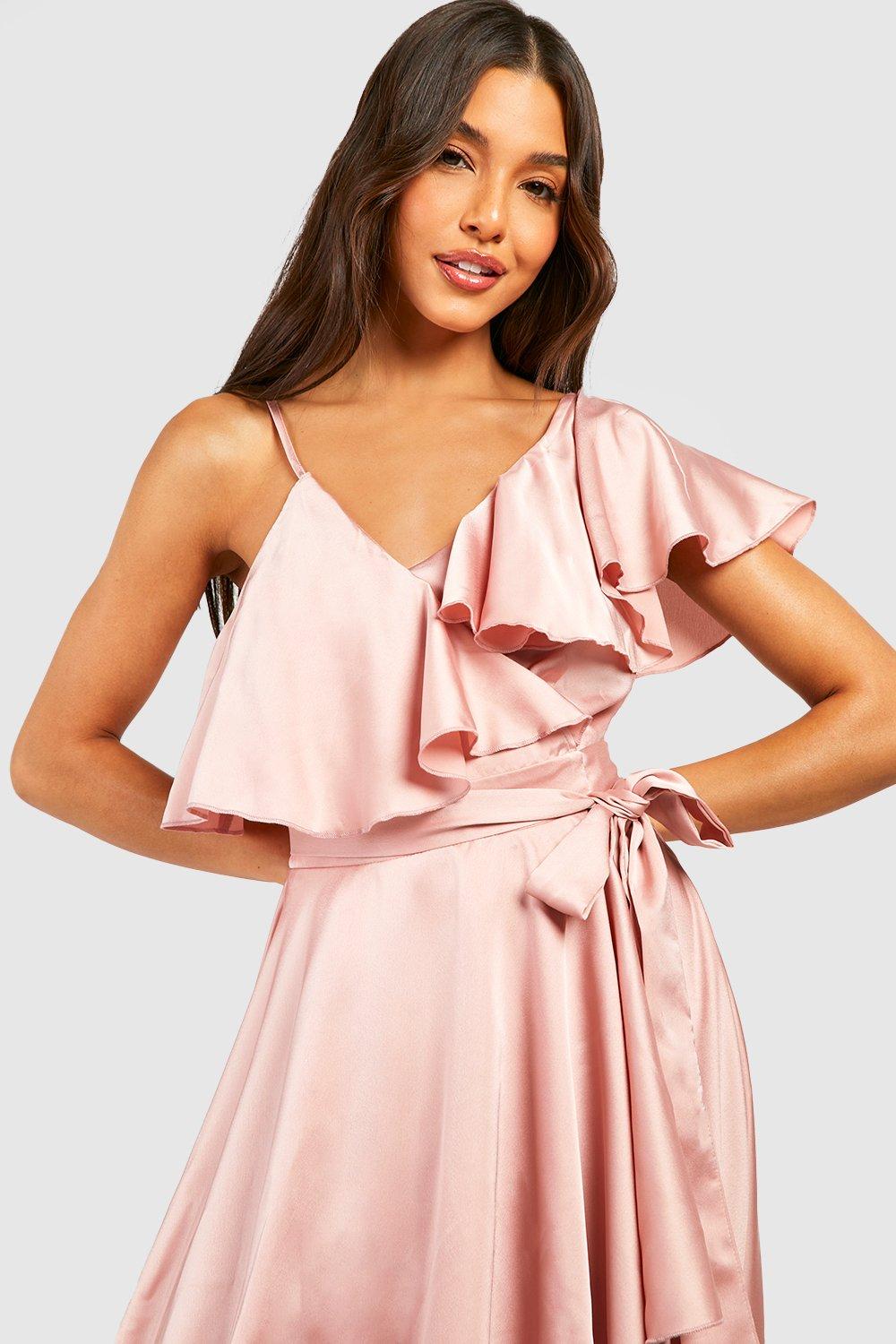 Women's Satin Ruffle Wrap Detail Skater Dress