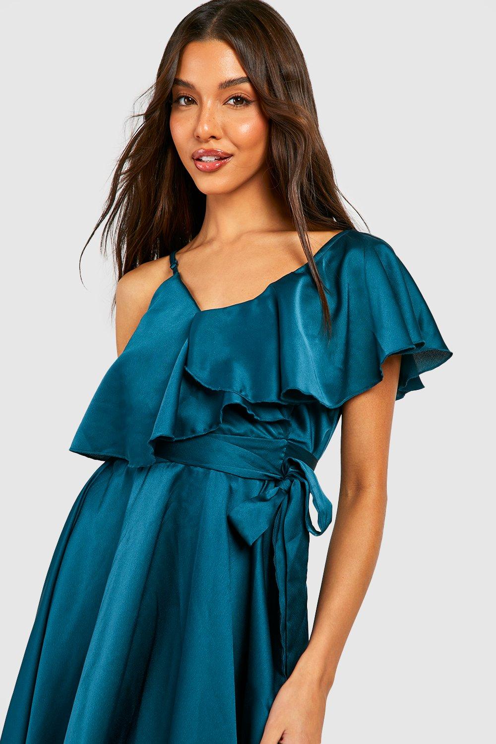 Satin Ruffle Wrap Detail Skater Dress