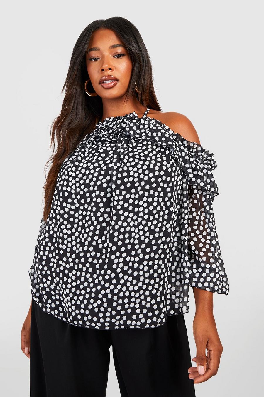 Top Plus Size a pois con spalle scoperte image number 1