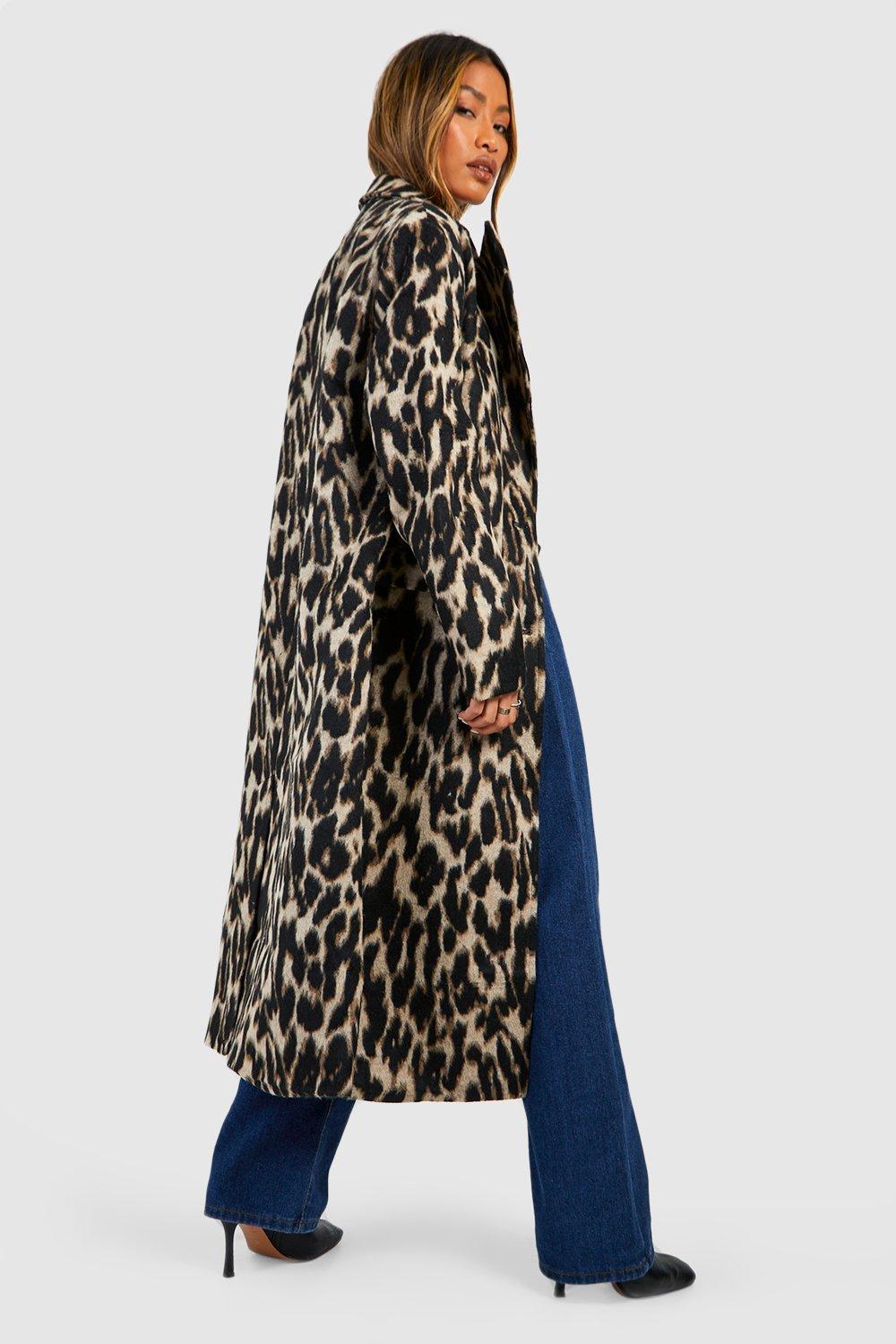 Oversized Textured Leopard Print Wool Look Coat